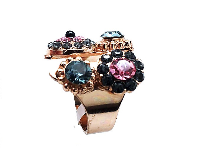 R-7416-1-1083-RG (2) Mariana Ring Rose,Silver,Blue & Indian Sapphire Swarovski Crystals Madagascar Africa Coll. - Image 1