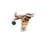 Ring By Mariana Woman Bird Shape Rose and Indian Sapphire Swarovski Crystals - Image 2