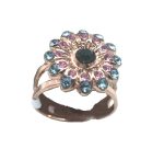 Ring By Mariana Woman Flower Rose and Indian Sapphire Swarovski Crystals