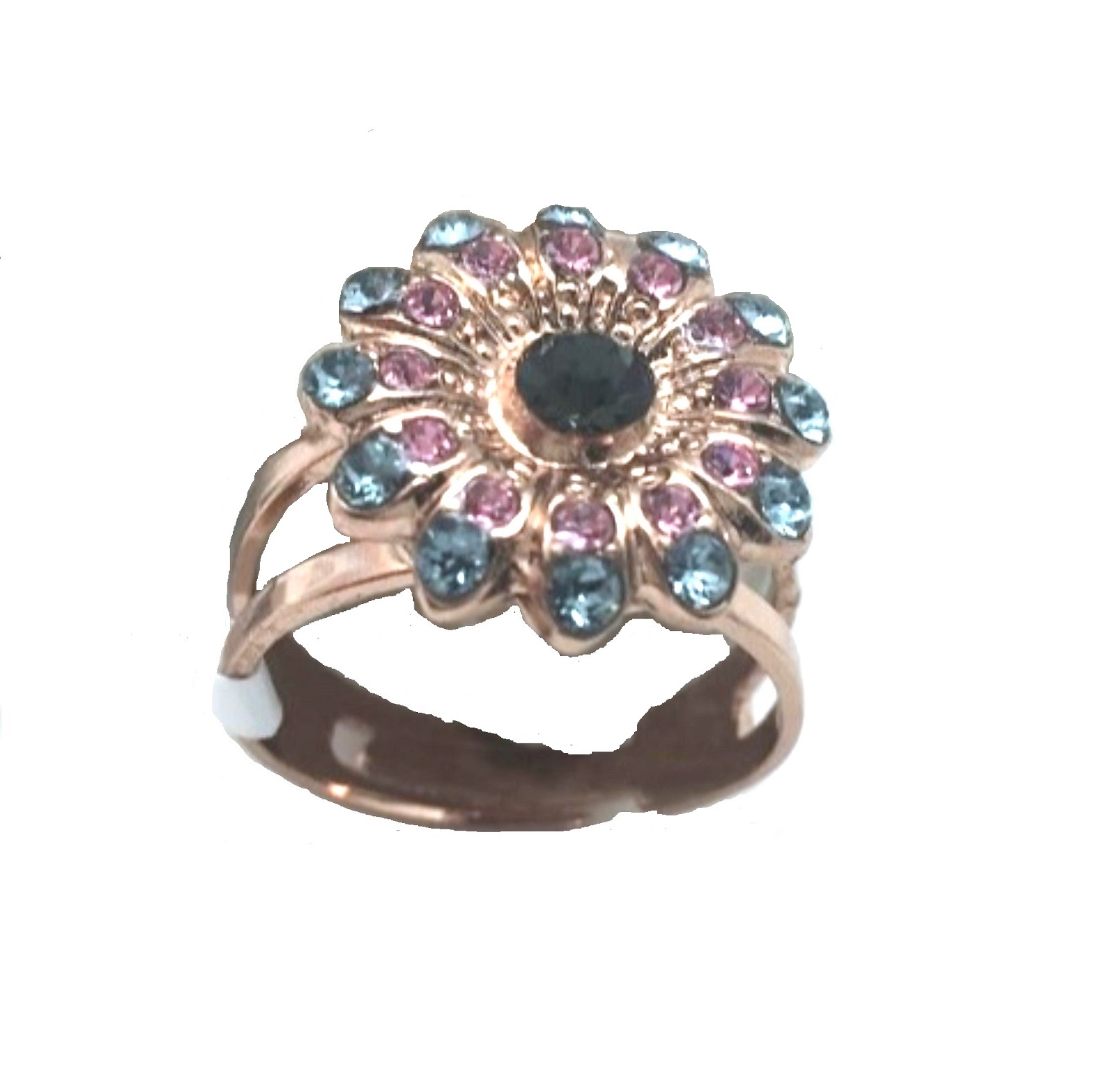 R-7423-3-1083-RG (2) Ring By Mariana Woman Flower Rose and Indian Sapphire Swarovski Crystals - Image 1