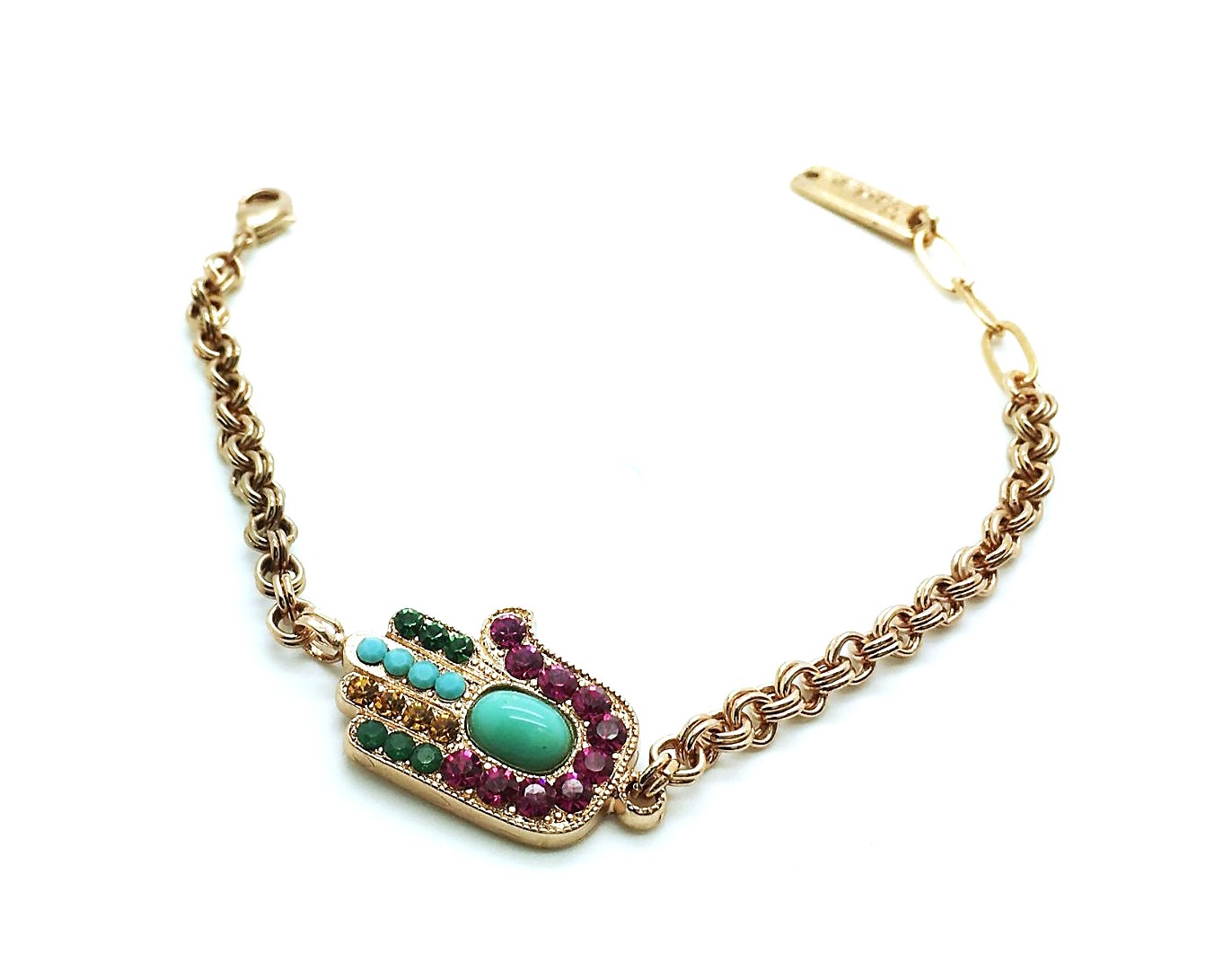 B-4112-1007-RG (2) Mariana Bracelet Hamsa Turquoise & Swarowski Crystal Inspiration Coll. - Image 1