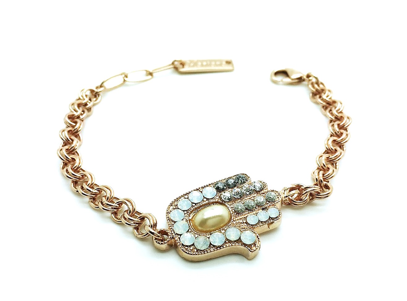 B-4112-1023-RG (3) Bracelet By Mariana Woman Sparkling Hamsa Pearl and White Swarovski Crystals - Image 1