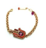 Mariana Bracelet Fuchsia,Orange,Yellow & Purple Hamsa Shape Austrian Crystal Jackie Icons Coll.
