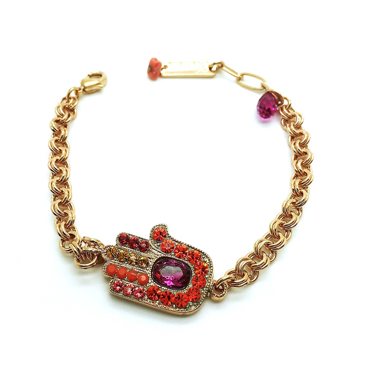 B-4112-32502-RG (1) Mariana Bracelet Fuchsia,Orange,Yellow & Purple Hamsa Shape Austrian Crystal Jackie Icons Coll. - Image 1