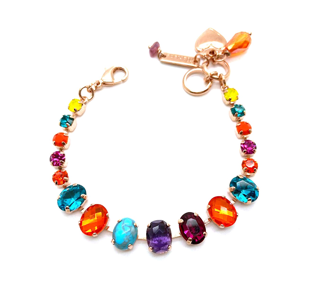 B-4152-1-M1077-RG (3) Mariana Bracelet Oval Shape Turquoise & Austrian Crystals Flower Masai Africa Coll. - Image 1