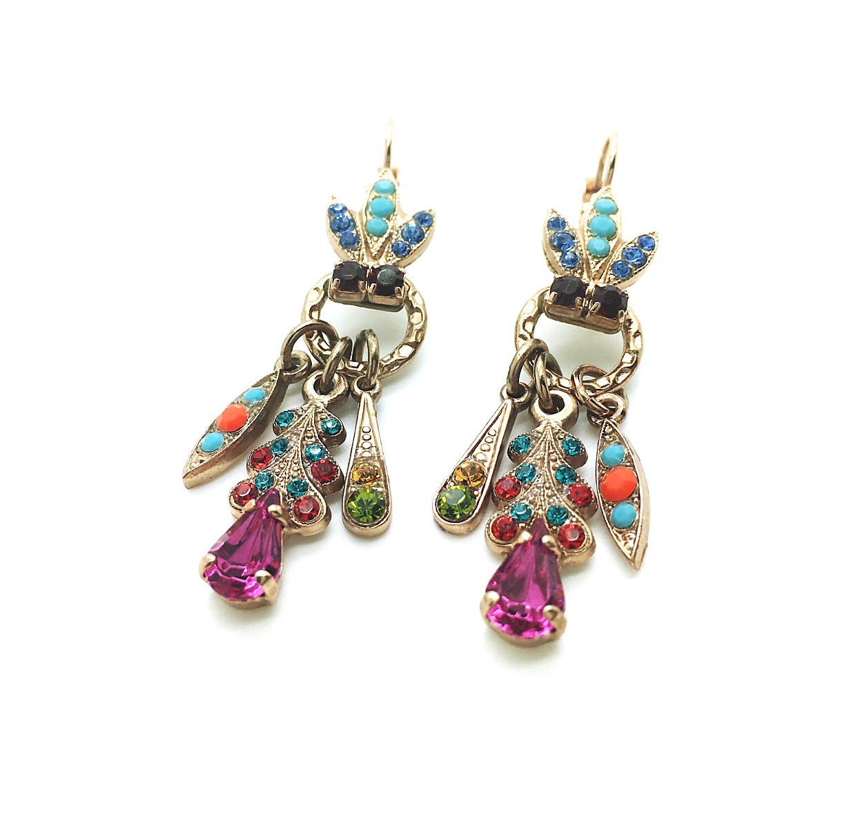 E-1079-1-1037-RG6 (1) Mariana Earrings Turq, Sapphire,Hyacinth,Topaz,Zircon Swarovski Crystals Fantasy Nirvana Coll. - Image 1