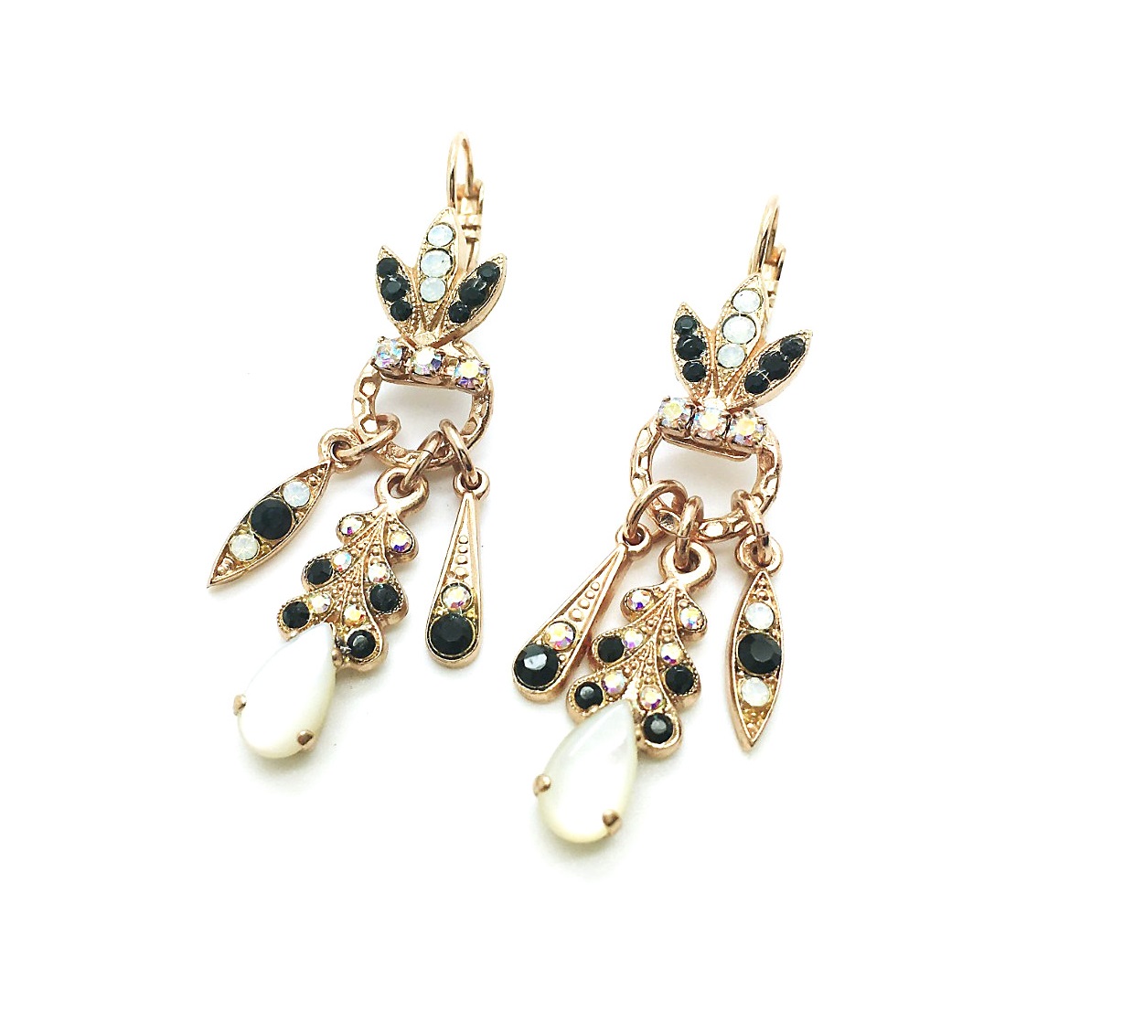 E-1079-1-M87280-RG6 (2) Mariana Earrings Shell White Mop Mineral & Jet Black Swarovsky Crystals My Treasures Coll. - Image 1