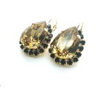 Mariana Earrings Beautiful Pear Shape Black & Gold Honey Austrian Crystals My Treasures Coll.