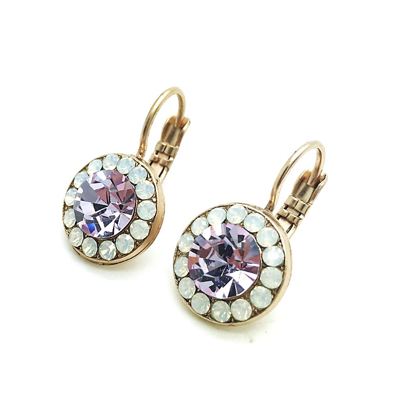 E-1129-M83371-RG6 (2) Mariana Earrings White Opal & Purple Swarovski Crystals Twilight Coll. - Image 1