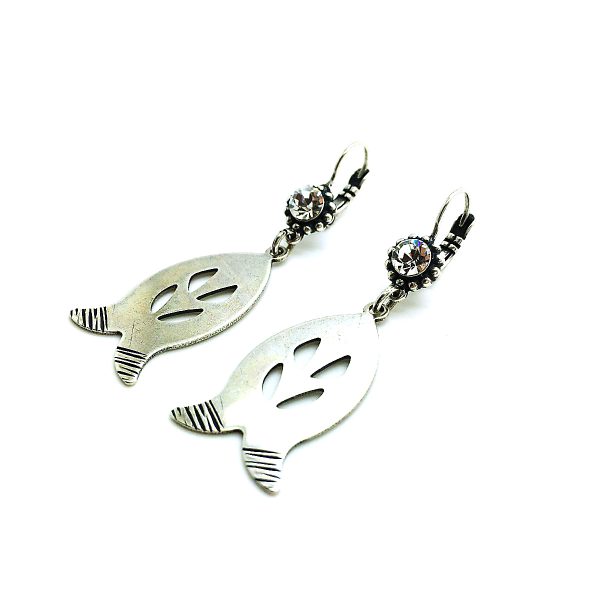 Mariana Earrings Beautiful Fish Shape & Crystal Silver On A Clear Day Inspiration Coll.