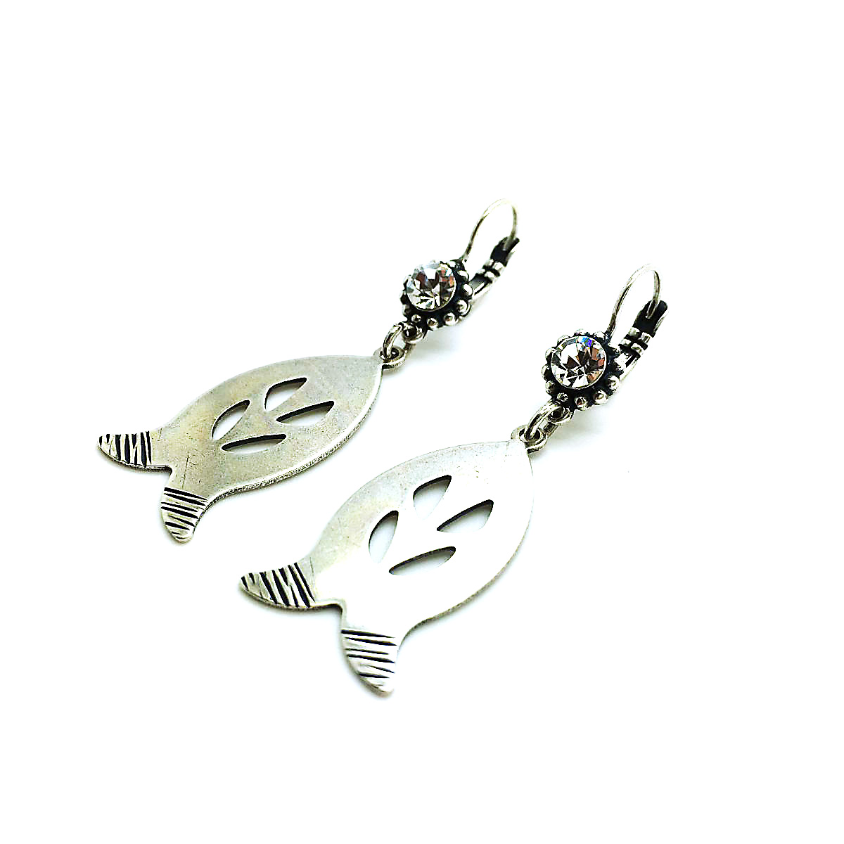 E-1310 1-001-SP6 (3) Mariana Earrings Beautiful Fish Shape & Crystal Silver On A Clear Day Inspiration Coll. - Image 1