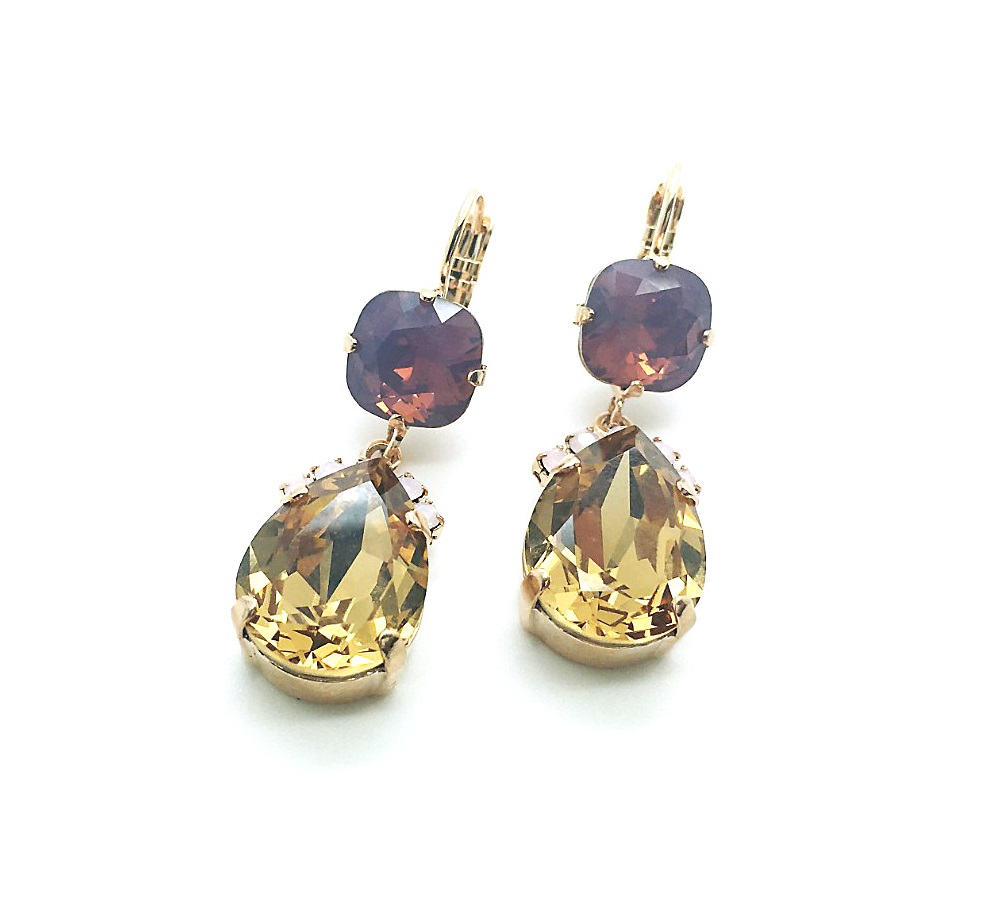 E-1326 6 1096 (3) Earrings By Mariana Woman Heliotrope Gold and Purple Swarovsky Crystals - Image 1