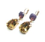 Earrings By Mariana Woman Heliotrope Gold and Purple Swarovsky Crystals - Image 2