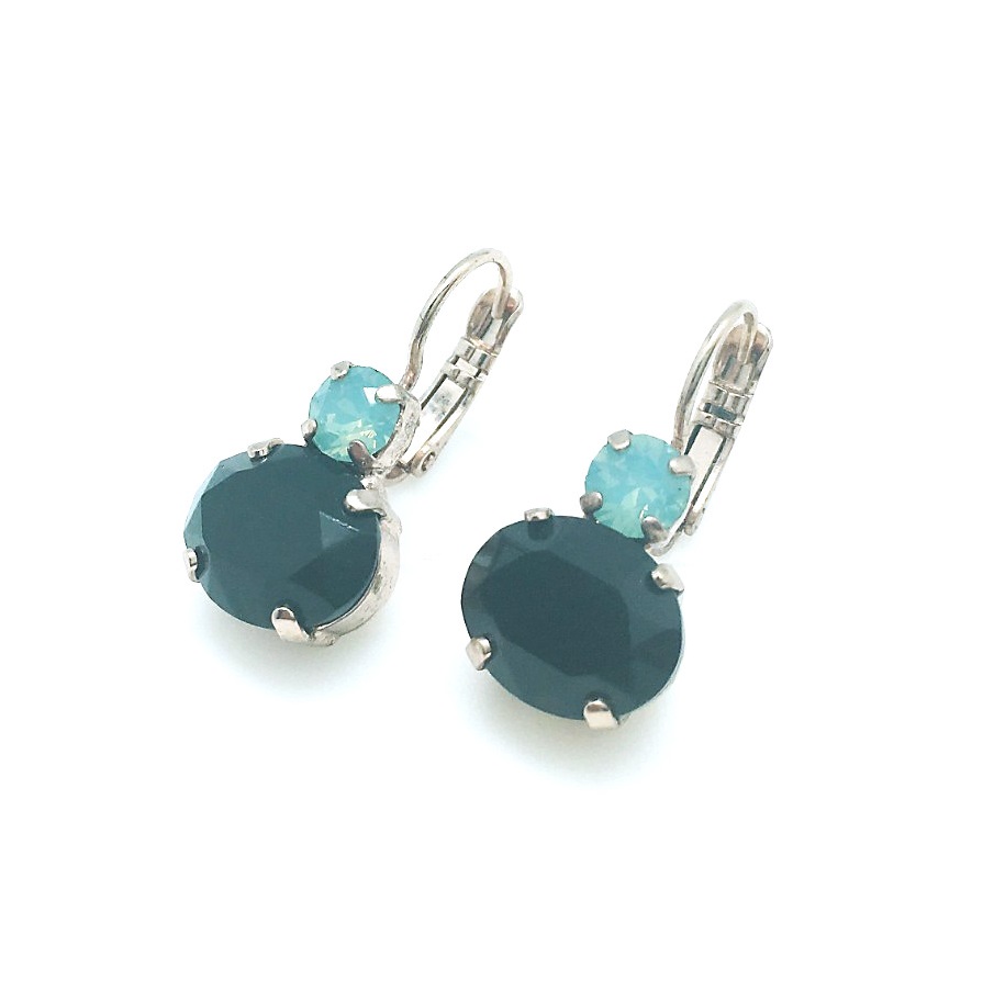 E-1350-280-1-RG6 (3) Earrings By Mariana Woman Beautiful Jet Black and Lt Blue Swarovski Crystals - Image 1