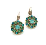 Earrings By Mariana Woman Beautiful Flower Green and Aqua Swarovski Crystals - Image 3