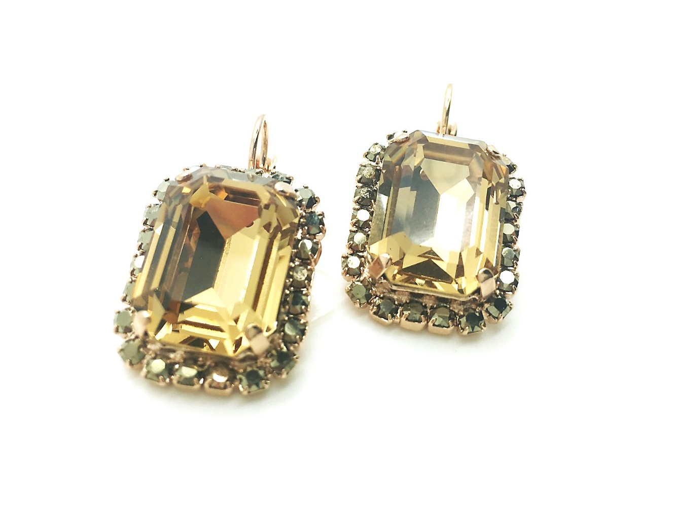 E-1411 204453 (5) Earrings By Mariana Woman Delicate Olive Green and Honey Swarovski Crystals - Image 1