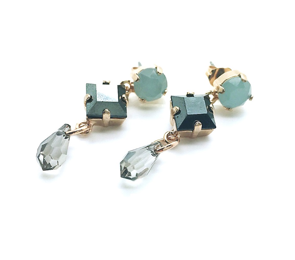 E-1531 4 10961 (4) Mariana Earrings Drop Light Blue, Grey & Clear Swarovsky Crystals Xenia Odyssey Coll. - Image 1