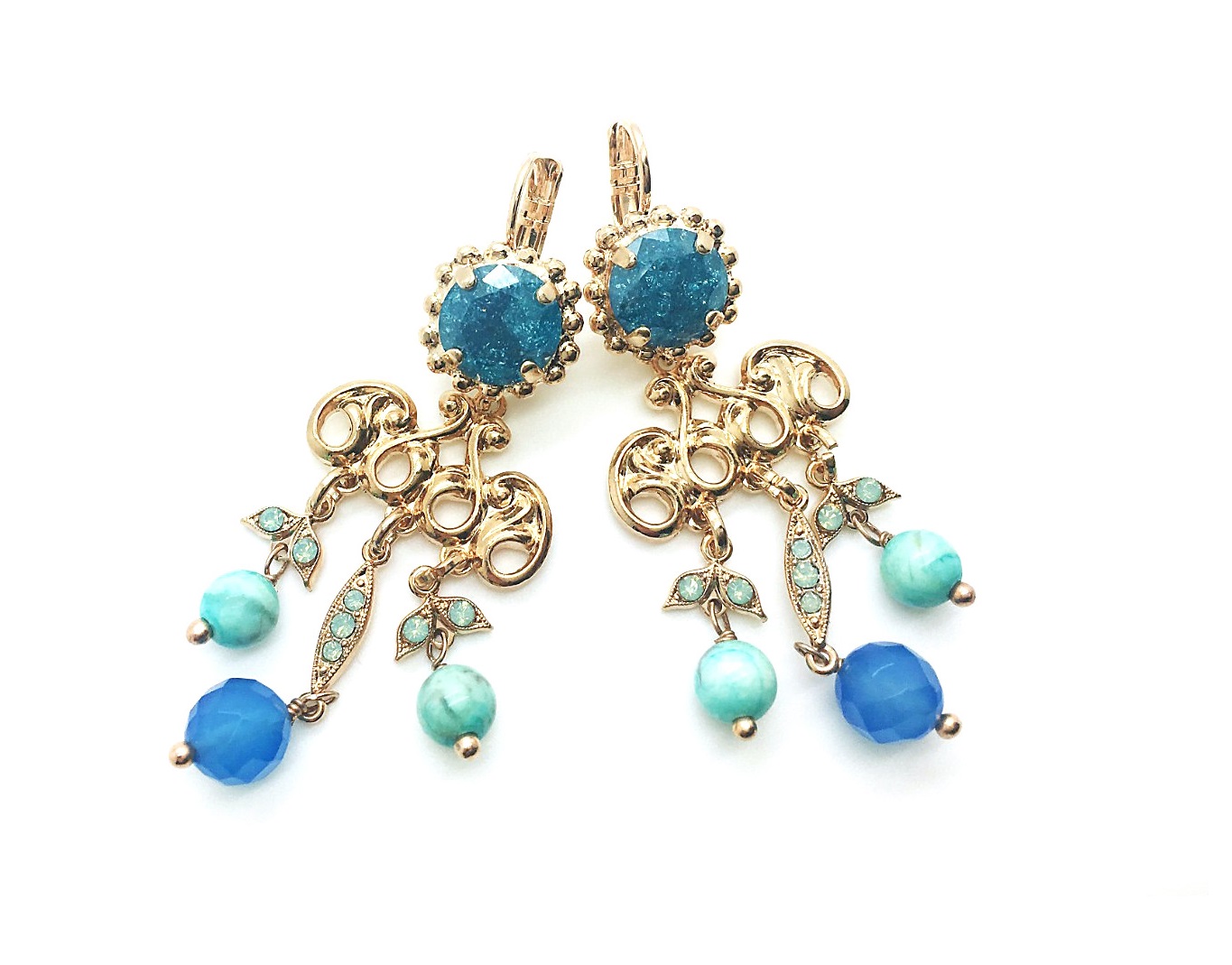 E-1862 M75013 (1) Earrings By Mariana Woman Chandelier Light Blue, Turquoise and Sapphire Swarovski Crystals - Image 1