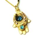 Hamsa Pendant Necklace By Mariana Twist and Shout Nostalgia Coll. Blue Austrian Crystals - Image 2