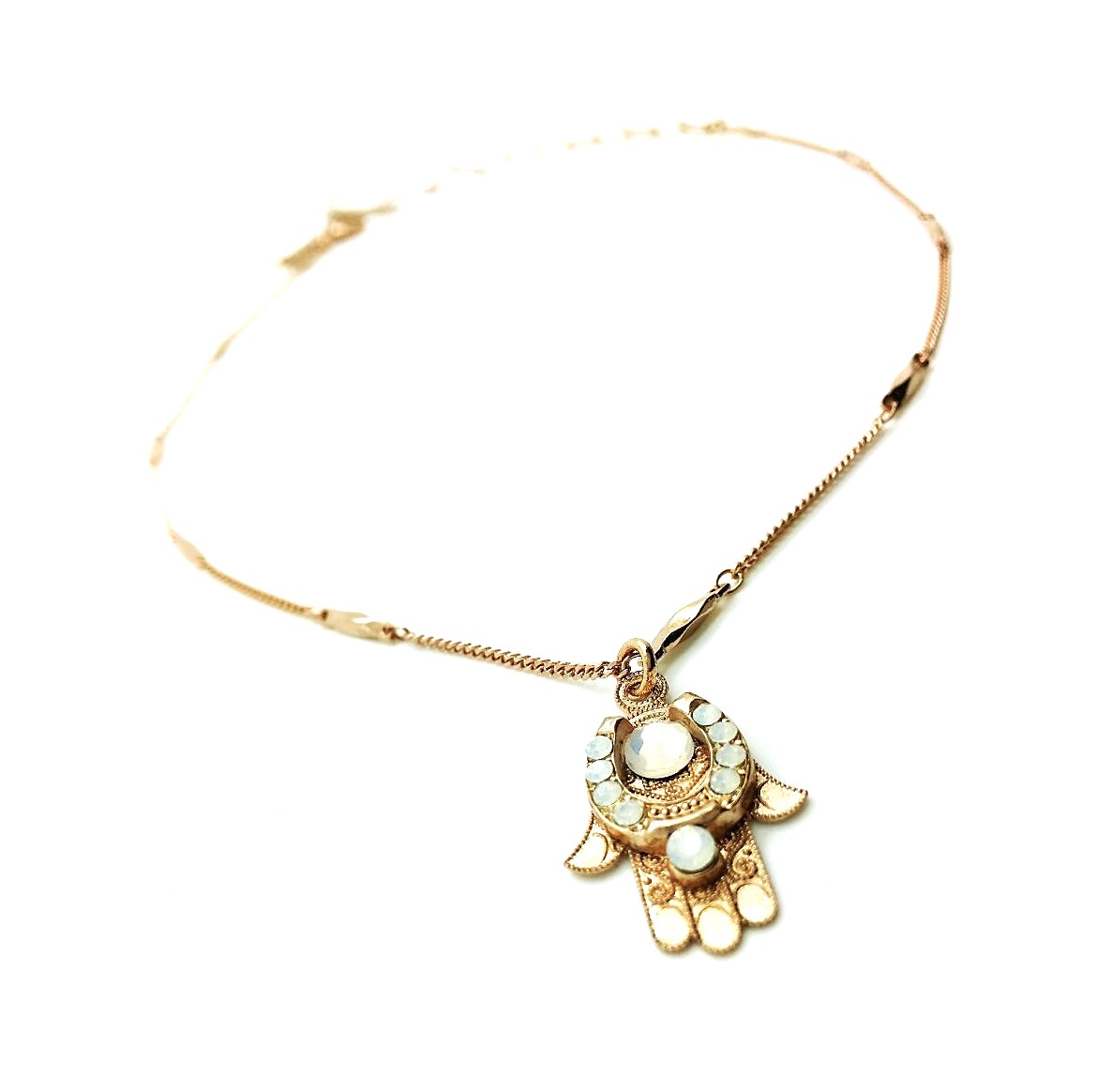 N-5093-234-RG (6) Mariana Pendant Necklace Hamsa White & Clear Swarovski Crystals My Treasures Coll. - Image 1