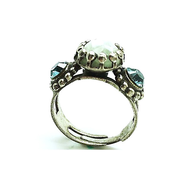 R-7012-M812-SP (1) Ring By Mariana Woman Emerald Mineral and Aqua Swarovski Crystals - Image 1