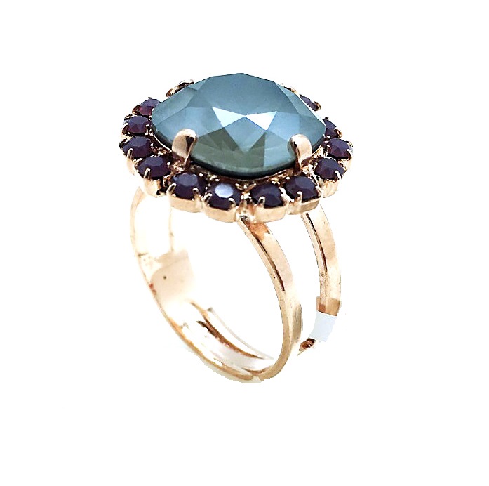 R-7080-4-254396-RG (3) Ring By Mariana Woman Cyclamen Opal and Dark Gray Swarovski Crystals - Image 1