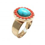Ring By Mariana Serengeti Africa Coll. Flower Shape Turquoise & Orange Swarovski Crystals