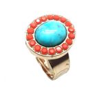Ring By Mariana Serengeti Africa Coll. Flower Shape Turquoise & Orange Swarovski Crystals - Image 3