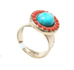 Ring By Mariana Serengeti Africa Coll. Flower Shape Turquoise & Orange Swarovski Crystals - Image 2