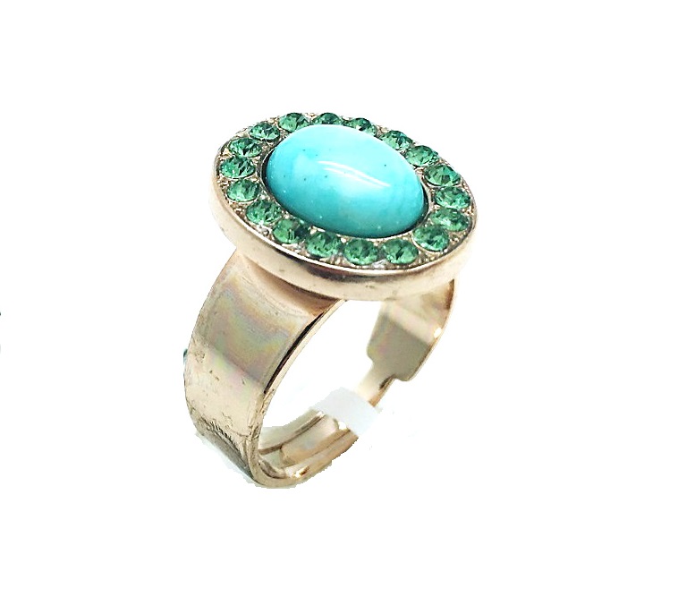 R-7130-M1076-RG (1) Ring By Mariana Woman Beautiful Turquoise Mineral and Peridot Swarovski Crystals - Image 1