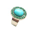 Ring By Mariana Woman Beautiful Turquoise Mineral and Peridot Swarovski Crystals - Image 2