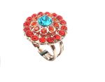 Ring By Mariana Serengeti Africa Coll. Orange & Aqua Flower Shape Swarovski Crystals