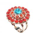 Ring By Mariana Serengeti Africa Coll. Orange & Aqua Flower Shape Swarovski Crystals