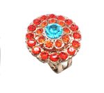 Ring By Mariana Serengeti Africa Coll. Orange & Aqua Flower Shape Swarovski Crystals - Image 2