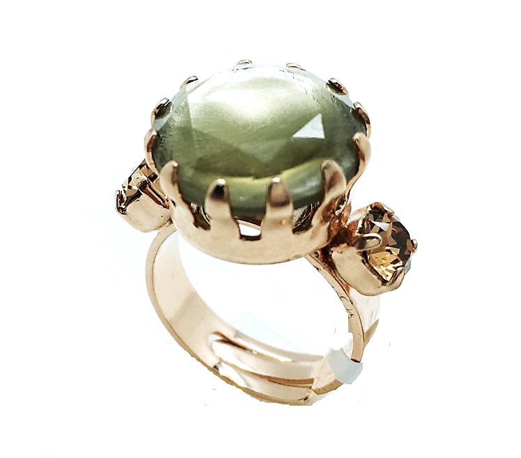 R-7133-1-22119R-RG (3) Mariana Ring Olive Green and Smoke Topaz Swarovski Crystals My Treasures Coll. - Image 1