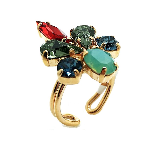 R-7487-1090-RG (2) Mariana Ring Beautiful Denim blue, Light sapphire, Violet, Chrysolite Swarovski Crystal Gaea Odyssey Coll. - Image 1