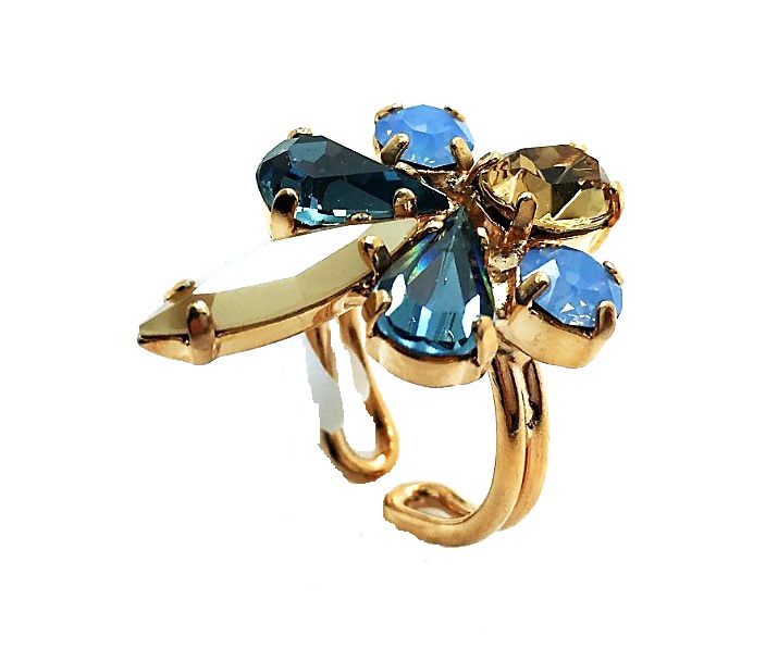 R-7487-1092-RG (1) Mariana Ring Beautiful Indian Sapphire Austrian Crystals Rhapsody Odyssey Coll. - Image 1
