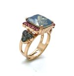 Mariana Ring Light Rose & Indian Sapphire Swarovski Crystals Madagascar Africa Coll.