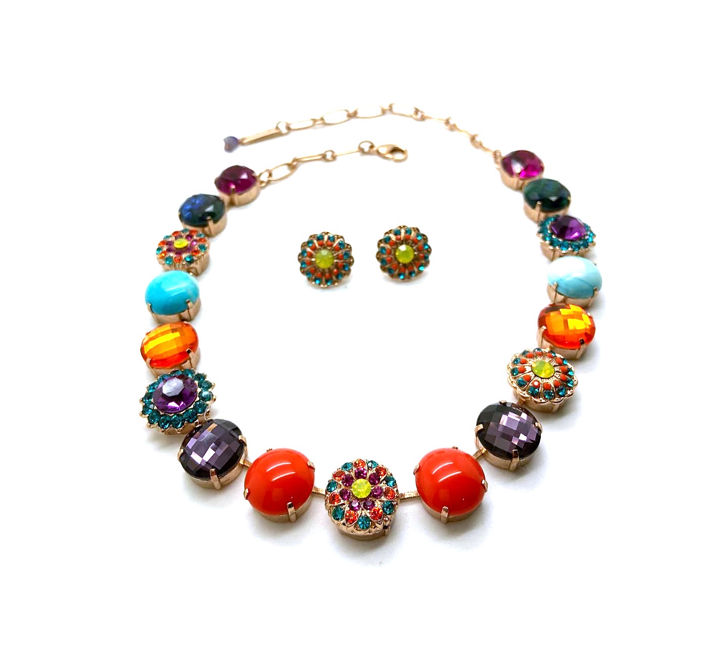 004-N-3195-M1077,E-1189-1077 (1) Mariana Jewelry Set Turquoise & Purple, Yellow, Blue, Orange, Green Austrian Crystals Masai Africa Coll. - Image 1
