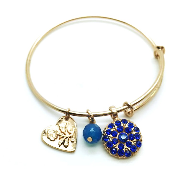 B-4612M-206206-RG (1) Calf Bracelet By Mariana Woman Guardian Angel Sapphire Swarovski Crystals - Image 1