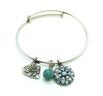 Mariana Bracelet Guardian Angel Calf Silk ,Peach & Light Blue Austrian Crystals Luxury Nirvana Coll.