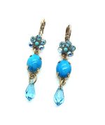 Earrings By Mariana Woman Drop Turquoise Mineral and Light Blue Swarovski Crystals - Image 2