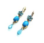 Earrings By Mariana Woman Drop Turquoise Mineral and Light Blue Swarovski Crystals