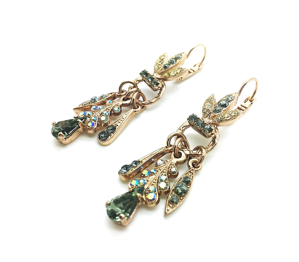 E-1079-1-1035-RG6 (1) Mariana Earrings Crystal Green,Black Diamond,Champagne & Silk Swarovsky Crystals Luxuary Nirvana Coll. - Image 1