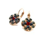 Earrings By Mariana Woman Beautiful Flower Ocean Blue and Red Swarovski Crystals - Image 3