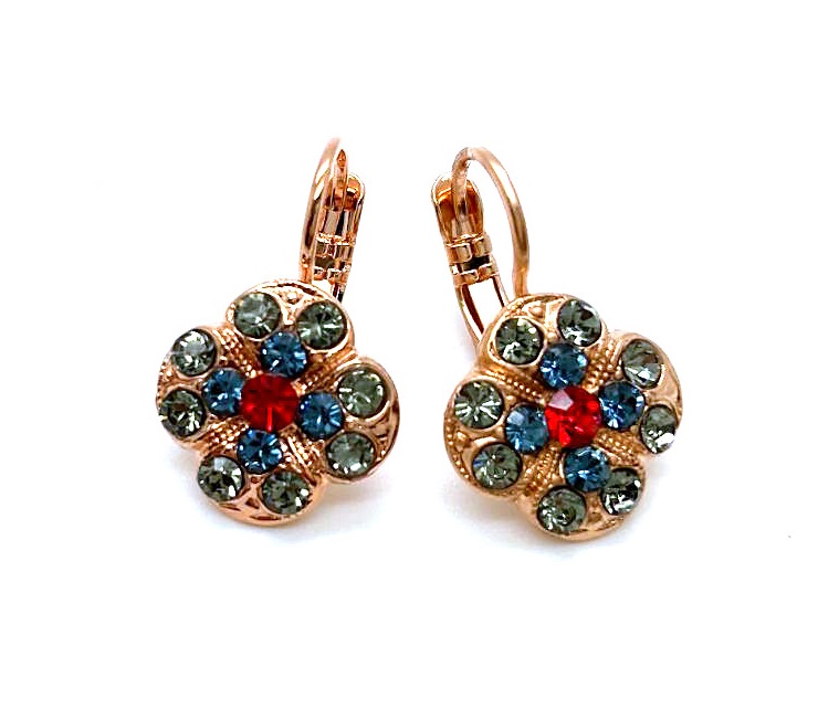 E-1145-1090-RG6 (2) Earrings By Mariana Woman Beautiful Flower Ocean Blue and Red Swarovski Crystals - Image 1
