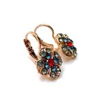Earrings By Mariana Woman Beautiful Flower Ocean Blue and Red Swarovski Crystals - Image 2