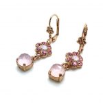 Earrings By Mariana Mood Indigo Caribbean Life Coll. Flower Rose Quartz & Pink Austrian Crystals