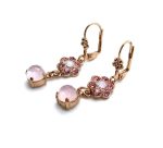 Earrings By Mariana Mood Indigo Caribbean Life Coll. Flower Rose Quartz & Pink Austrian Crystals - Image 2
