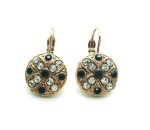 Earrings By Mariana Masai Africa Coll. Black & Clear Flower Shape Austrian Crystals